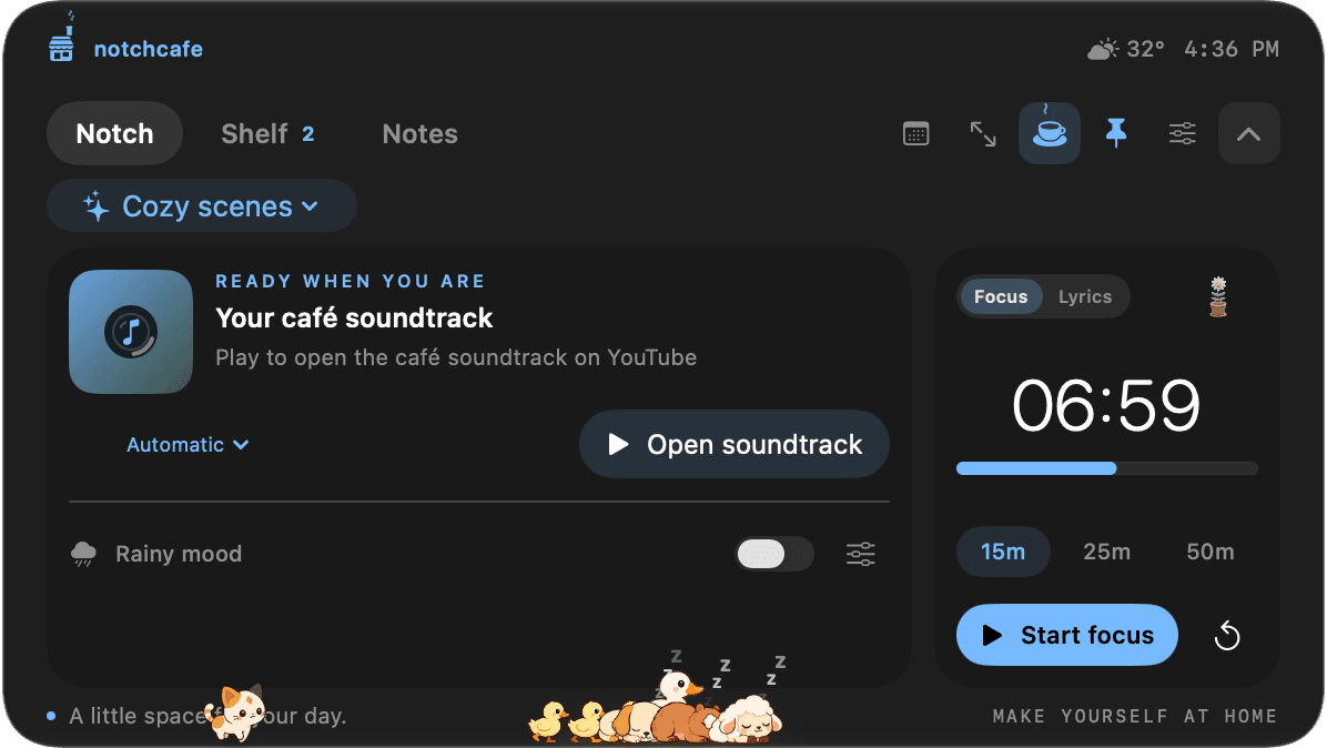 NotchCafe open in the MacBook notch